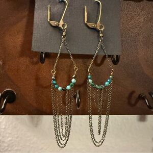 Elegant Gold and Turquoise Dangle Earrings
